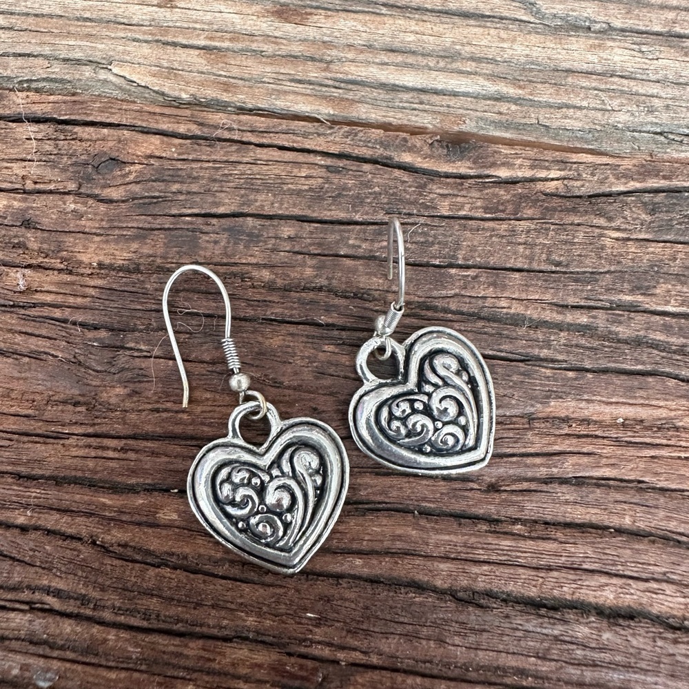Silver Heart Dangle Earrings